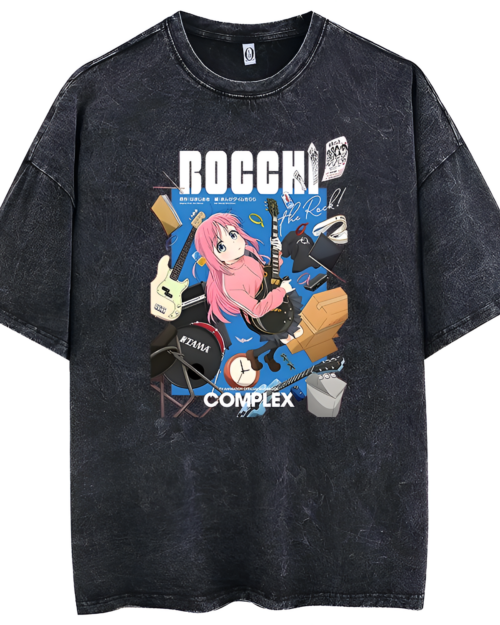 Anti-Social Club T-Shirt featuring Bocchi the Rock! graphic. This Bocchi shirt has a distressed black wash and anime design.