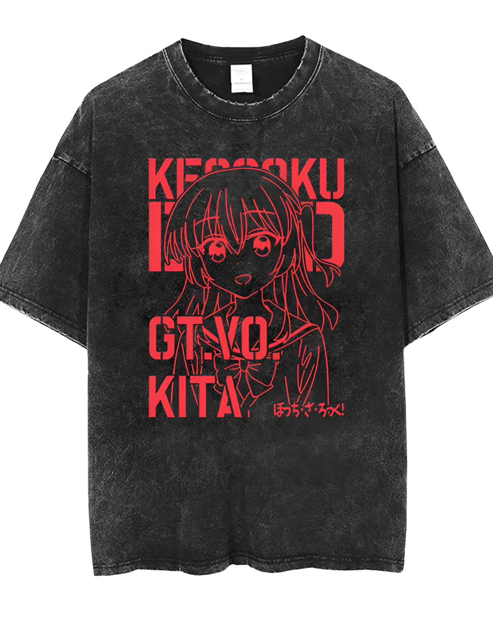 Anti-Social Club T-Shirt featuring Bocchi the Rock! design. This black wash Bocchi shirt has a graphic print.