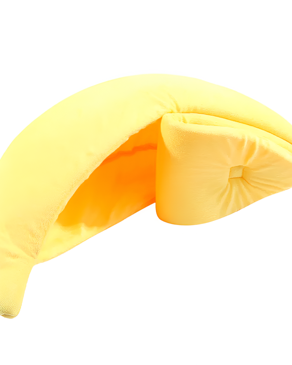 Yellow plush banana shaped cute cat beds, soft and cozy.