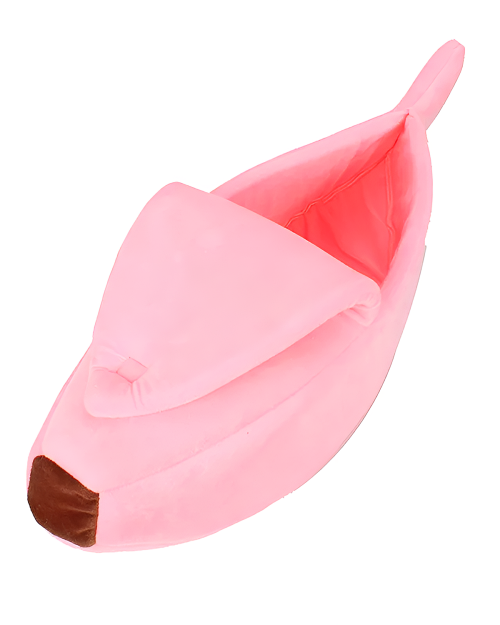 Pink Banana Cat Bed, a plush, shaped cat bed for pets.