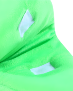 Close-up of a green Banana Cat Bed with velcro fasteners.