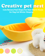 Cute Banana Cat Bed, a plush, banana-shaped pet nest for cats and small dogs.