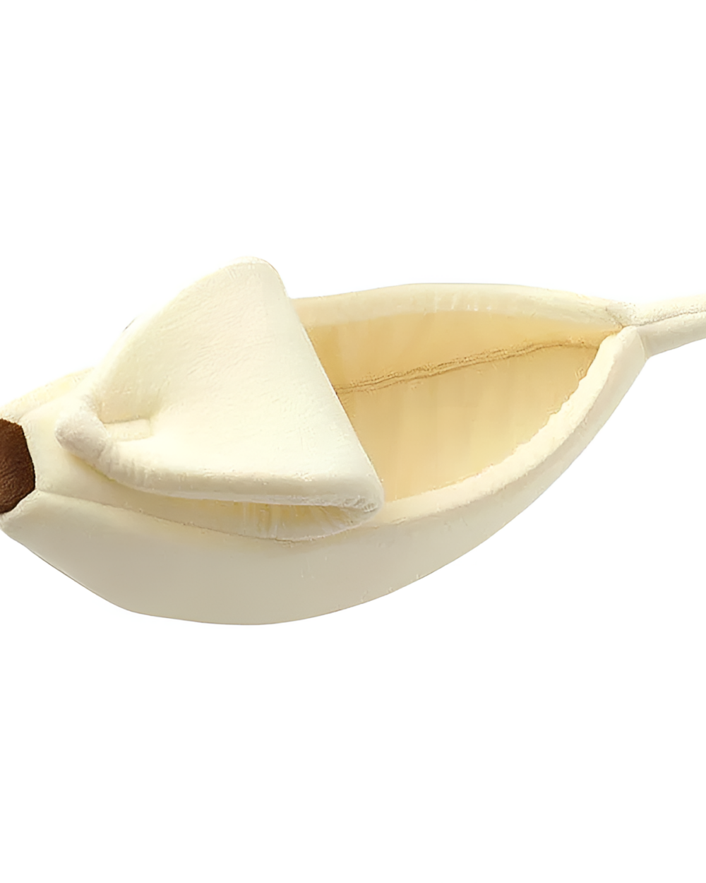 Close-up of a beige Banana Cat Bed, a cute cat beds design featuring a banana shape.