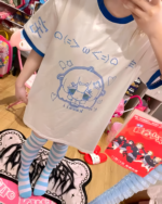 Blue Girl T-Shirt with blue graphic print, cutecore style.