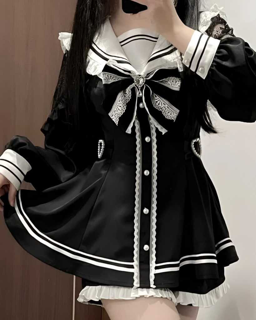 Bowed Long Blouse and Shorts - Jirai Kei Aesthetic