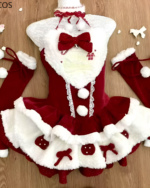 Bunny Christmas Set - Dollette Aesthetic, featuring a red and white velvet dress with matching accessories.