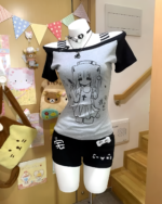 Cat Girl Nurse T-Shirt displayed on a retail mannequin with other plush toys.