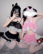 Black and pink Cat Girl Swimsuit - Soft Girl Edition with maid outfit and cat ears.