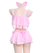 Pink Cat Girl Swimsuit - Soft Girl Edition with ruffled top and shorts, featuring cat ears.
