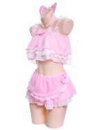 Pink Cat Girl Swimsuit - Soft Girl Edition with ears and ruffles.