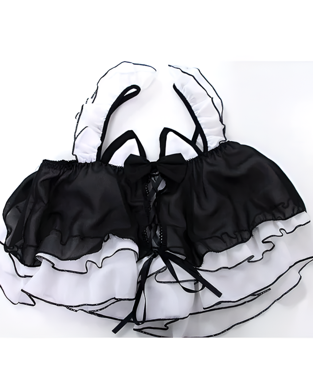 Black and white Cat Girl Swimsuit - Soft Girl Edition, featuring a ruffled skirt and bow.