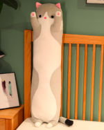 Gray Cloud Kitty Long Snuggle Pillow, a soft and huggable long cat plush. Perfect for cuddling and decoration.