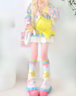 Colorful Leg-Warmers - Jojifuku Aesthetic worn by a model, featuring a pastel design.