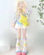 Colorful Leg-Warmers - Jojifuku Aesthetic, showing pink and blue leg warmers with star accents.