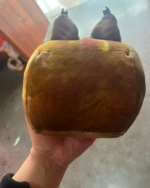 Close-up of a brown Cube Floppa plushie, featuring a textured design.