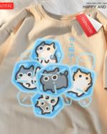 Cutecore cat shirt featuring a graphic of cats designed as ice cubes on a light brown tee.