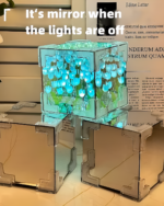 Close-up view of a DIY tulip lamp, showcasing its intricate 3D design and illuminated facets.