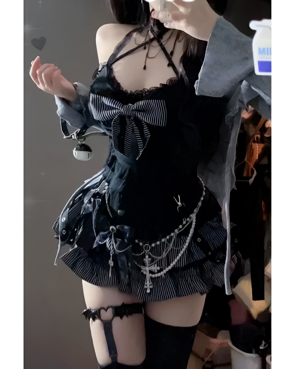 Dark Girly Kei Set - Special Edition, featuring a corset top and layered skirt with accessories.