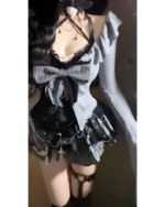 Dark Girly Kei Set - Special Edition featuring a black and white striped top, lace details, and layered accessories.