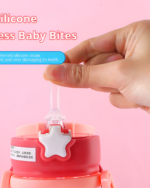 Close-up of a silicone straw for a deer antler water bottle, designed to be safe for baby teeth.