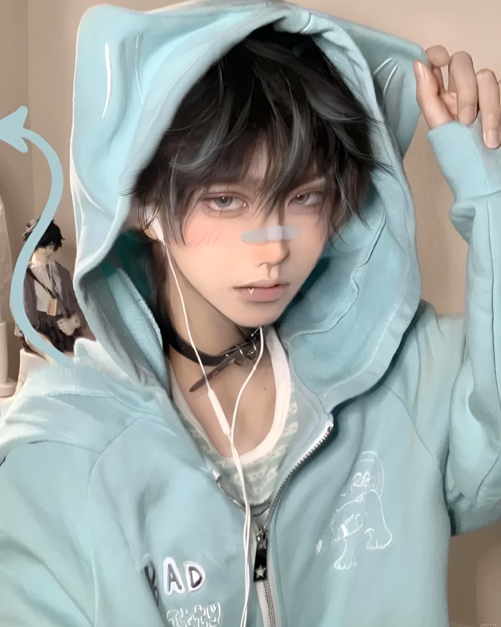 Light blue Eared Hoodie featuring a hood and playful ear details.