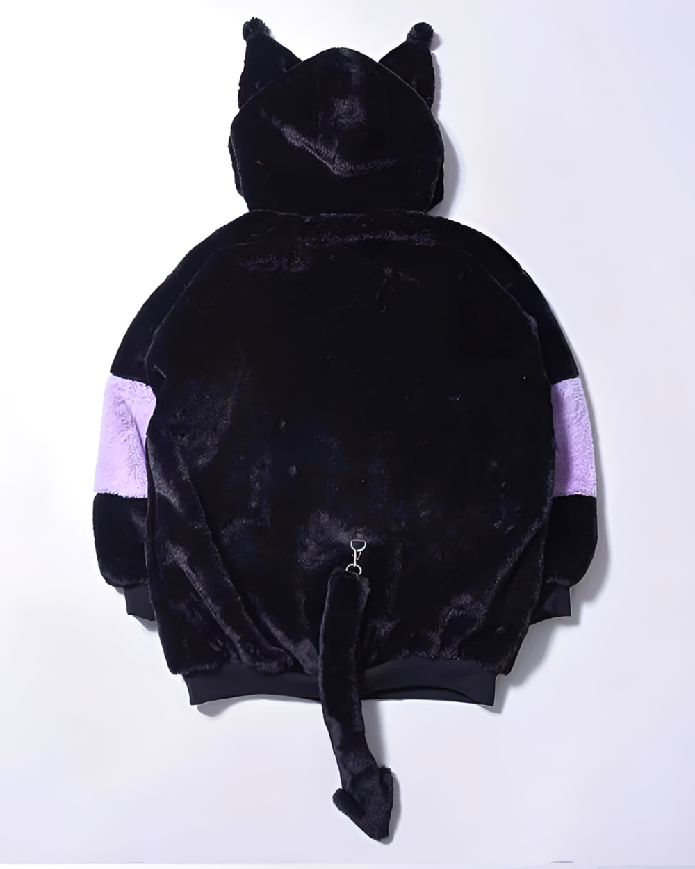 Black Faux Fur Hooded Coat with Kuromicore aesthetic cat ears and tail.
