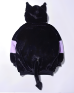 Black Faux Fur Hooded Coat with Kuromicore aesthetic cat ears and tail.