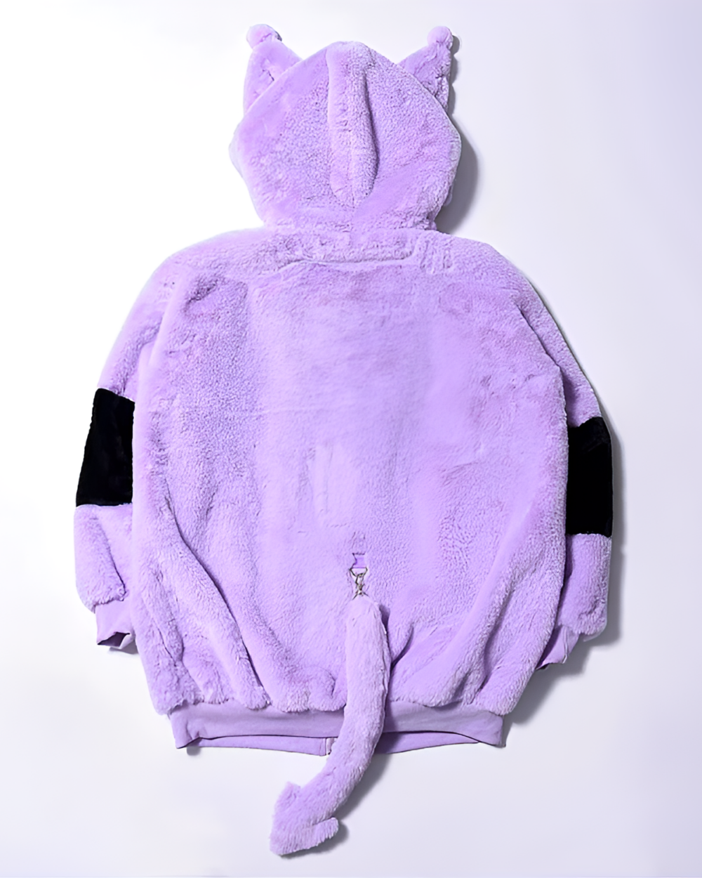 Faux Fur Hooded Coat - Kuromicore aesthetic with cat ears and tail.