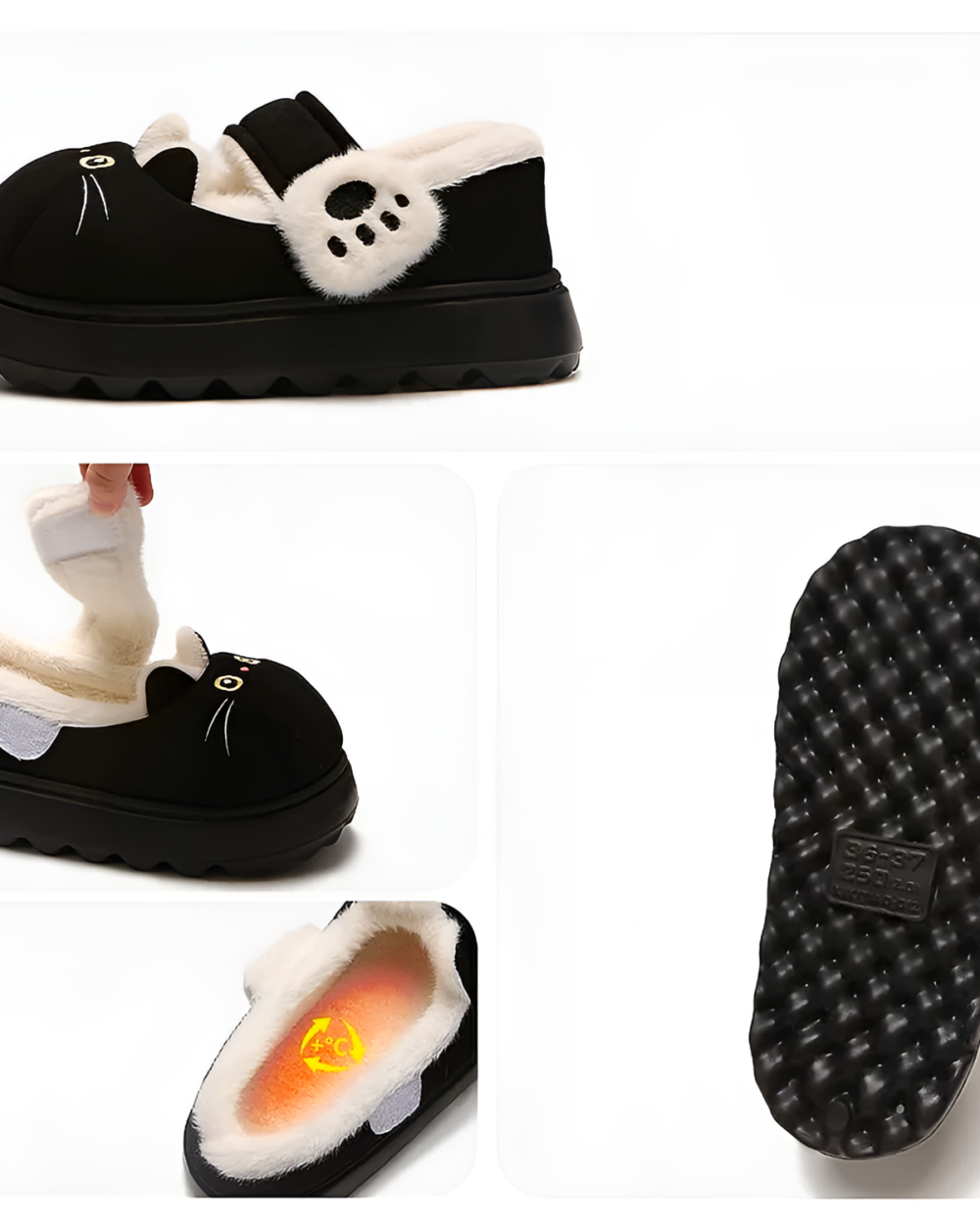 Fluffy Mary Jane slippers, featuring a fluffy interior, paw details, and a non-slip sole.