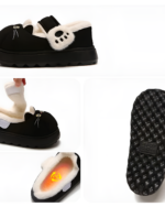 Fluffy Mary Jane slippers, featuring a fluffy interior, paw details, and a non-slip sole.