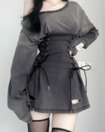 Grunge-Style Dress with corset detail and lace-up accents, Acubi Aesthetic.