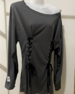 Black Grunge-Style Dress featuring lace-up detailing and long sleeves.