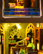 Detailed view of the Holo Magic City Building Set with illuminated interior and miniature accessories.