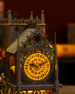 Detailed view of the Holo Magic City Building Set showcasing intricate clock tower design with glowing lights.
