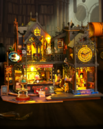 Detailed view of the Holo Magic City Building Set, a miniature illuminated city model with intricate architecture.