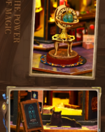 Detailed view of the Holo Magic City Building Set, showcasing a miniature room with magical elements and a black cat.