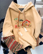 House on the Mountains Hoodie - Ethno-chic aesthetic featuring a mountain graphic embroidery.