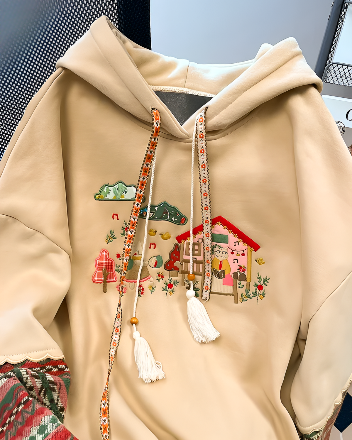 House on the Mountains Hoodie - Ethno-chic aesthetic featuring mountain graphic embroidery.