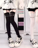 Kaomoji Suspender Stockings thigh-high socks with cat face design.