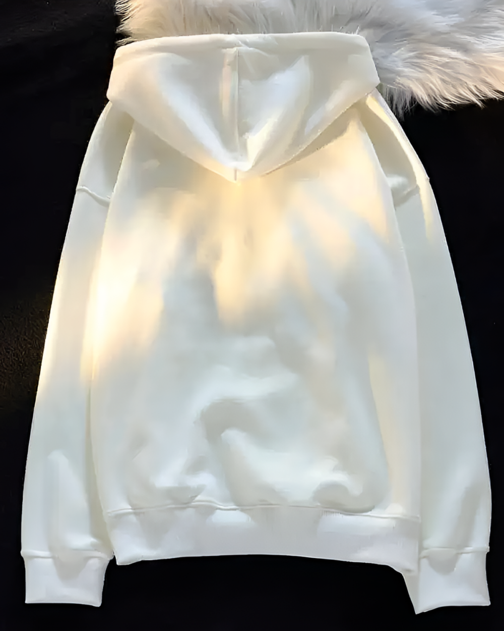 Back view of a white Kawaii Fluffy Neko Pullover Hoodie.