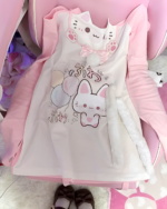Kawaii Fuwa Fuwa Bunny T-Shirt featuring a plush bunny design on a white shirt.