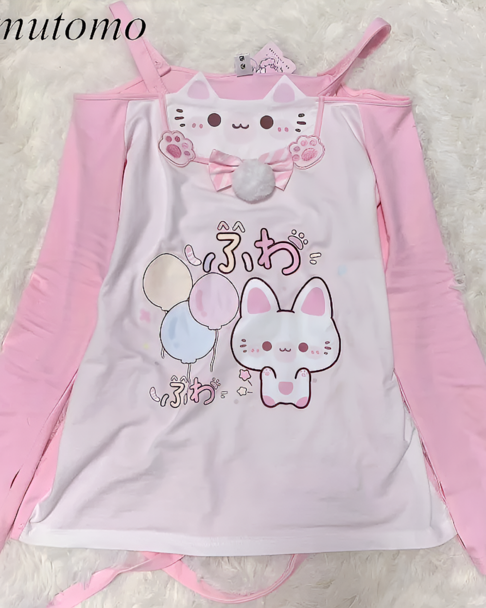 Pink Kawaii Fuwa Fuwa Bunny T-Shirt with cute character print and bow details.