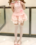 Pink Kawaii Neko Pink Tee dress with layered skirt, socks, and bow details.