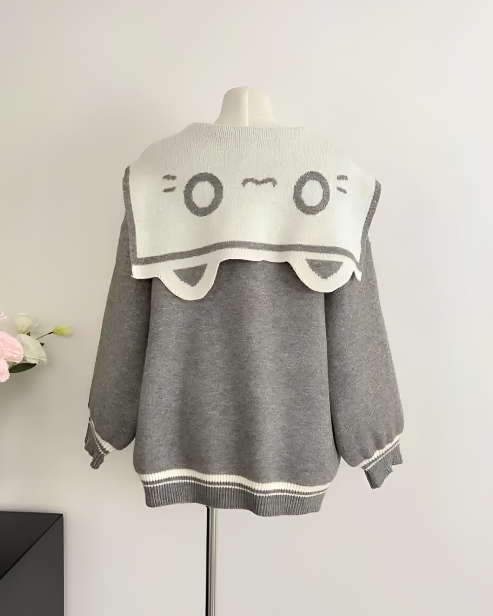 Gray Kawaii Sailor Pullover Sweater with a playful graphic design.