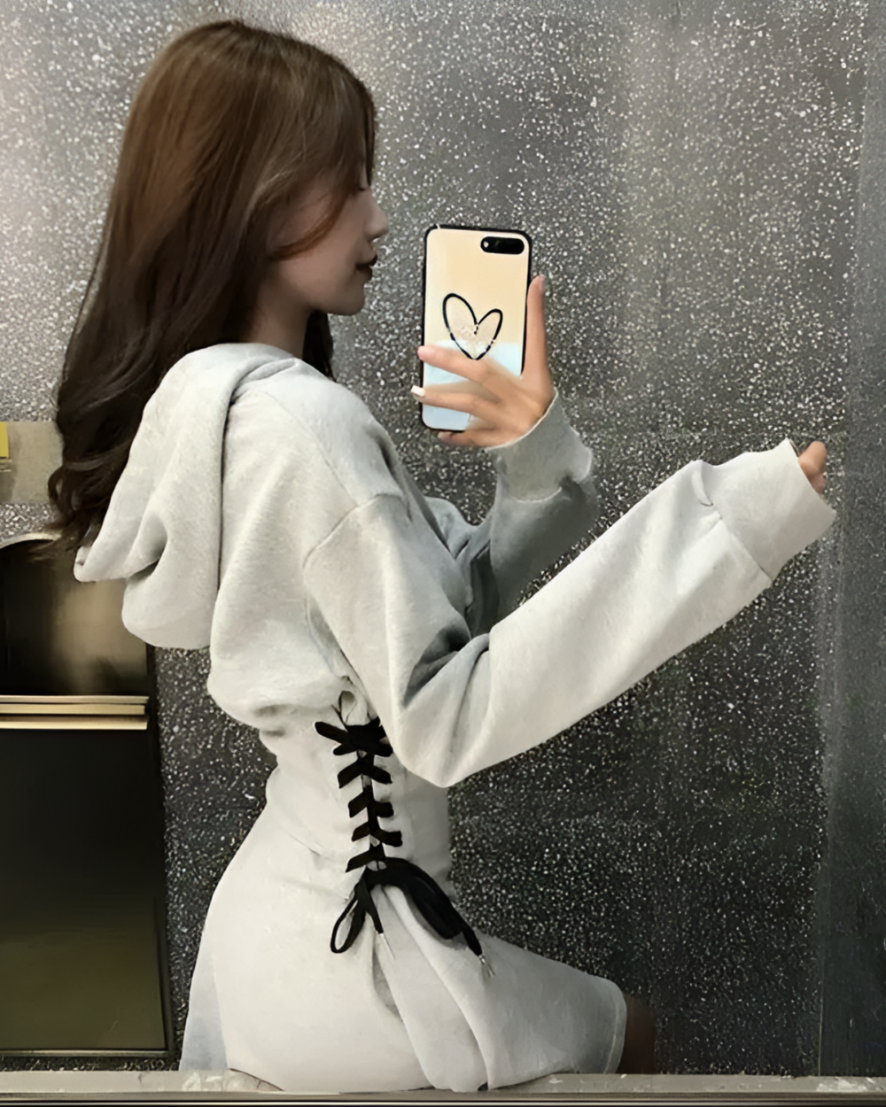 Long Sleeve Dress - Acubi aesthetic dress worn by a woman in a reflective surface.