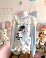 Long Sleeved Stripped T-Shirt - Yami Kawaii showcasing a colorful, cartoon-themed hoodie with kawaii accessories.