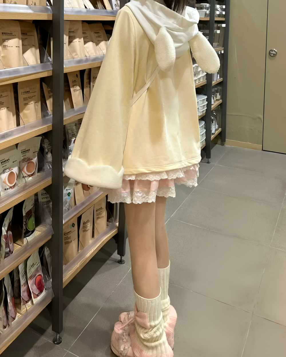 Loose hooded sweatshirt - Jojifuku Aesthetic, displayed in retail setting.