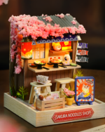 Miniature DIY Doll House featuring a Japanese noodle shop with food and furniture.
