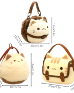 Neko plushie handbag with leather strap and dimensions.