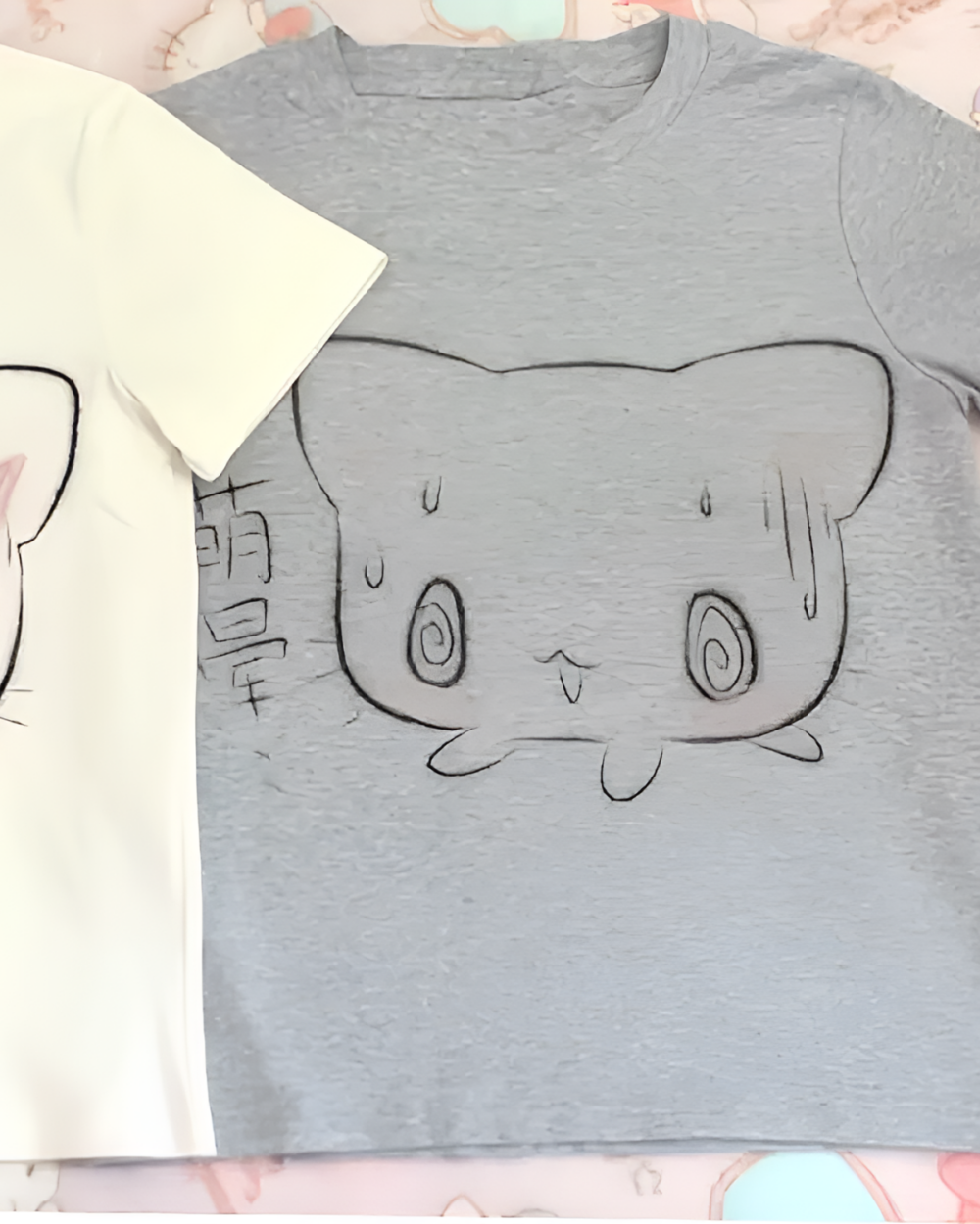 Gray Nervous Neko T-Shirt featuring a cartoon cat design.
